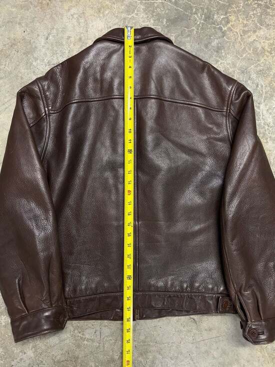 vintage 1990s cowhide BOMBER leather jacket M brown STUCTURE motorcycle Y2K - Picture 7 of 8